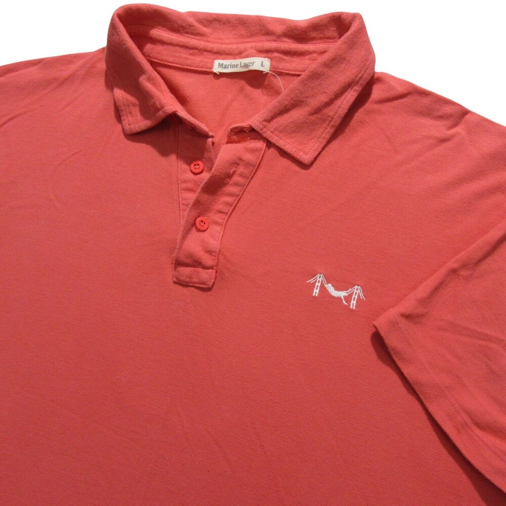 Marine Layer Mens Polo Shirt L Salmon Coral Red Hammock Logo 100% Cotton Logo